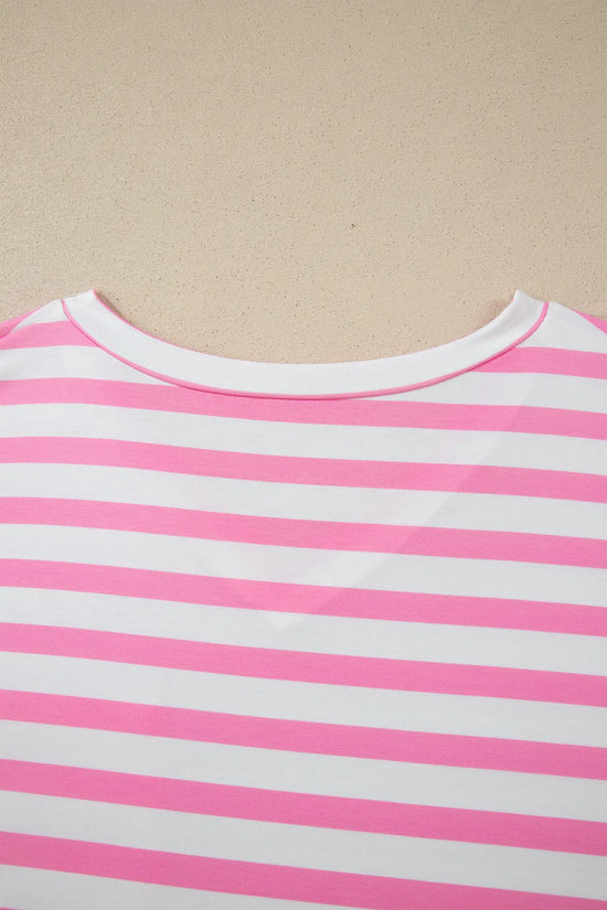 Plus size stripe colourblock v-neck tee patched pocket short sleeve uk | fashionfitz