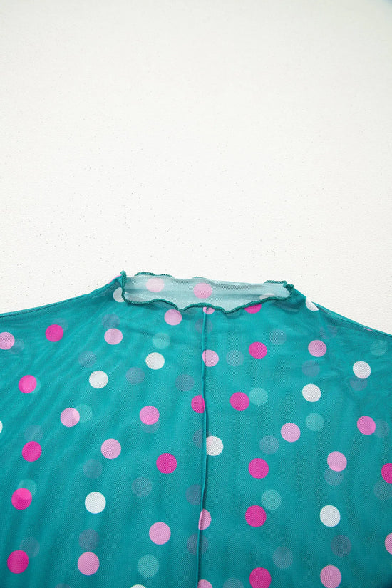 Polka dot mesh bodycon top mock neck long sleeve sheath fit