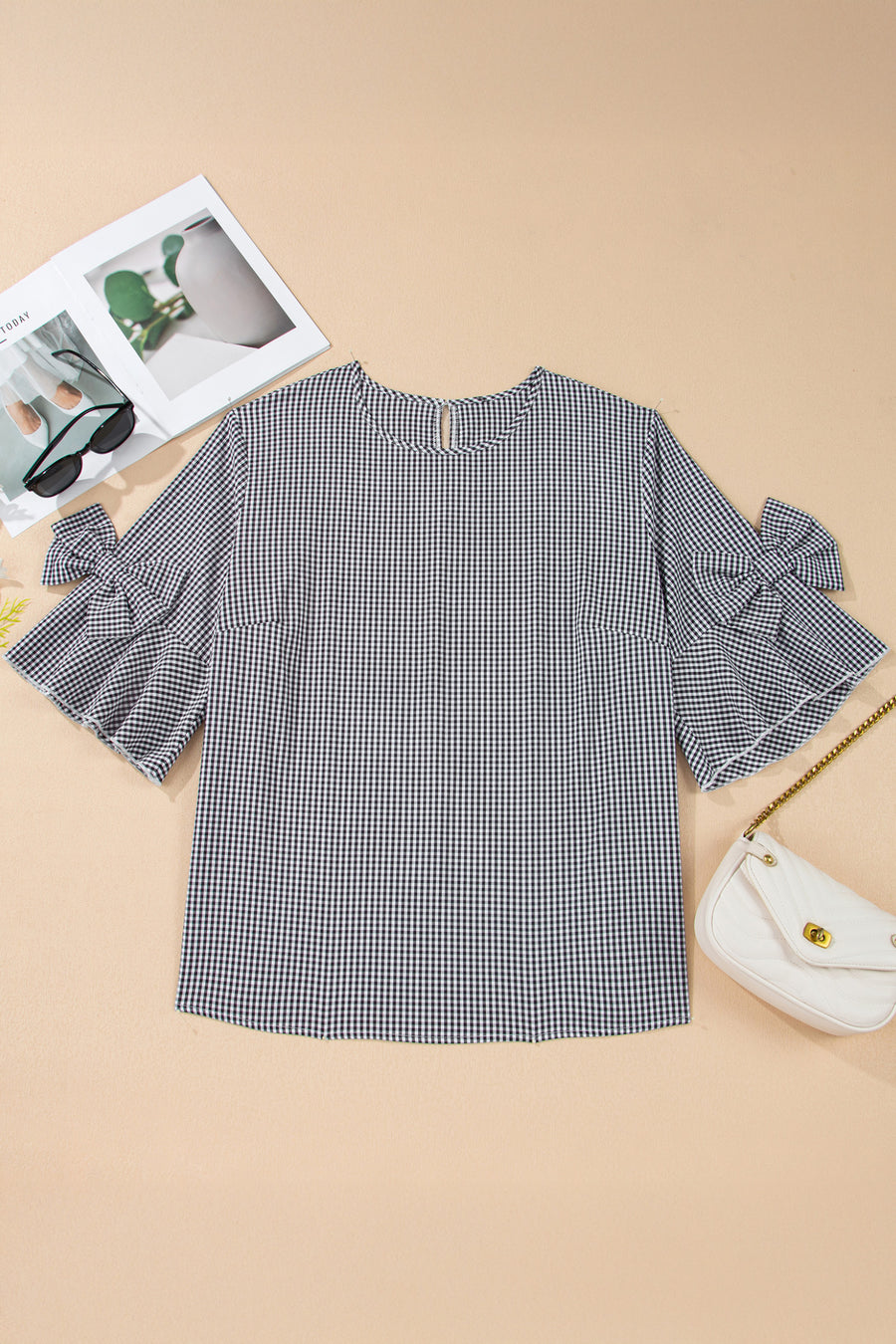 Plus size plaid bell sleeve jumper — back view