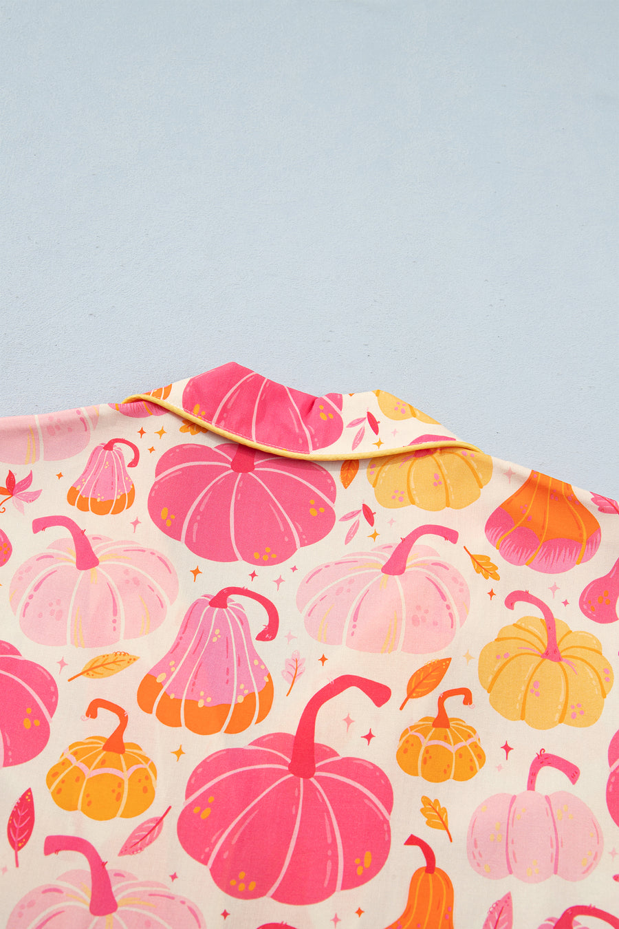 Pumpkin Print Shell Button Short Sleeve Lounge Set Women UK