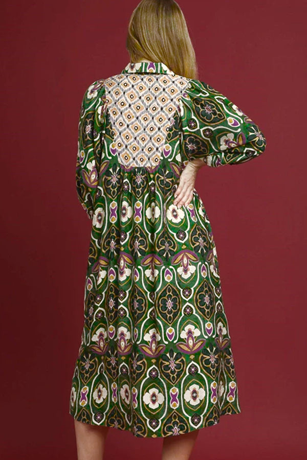 Green plus size floral maxi dress UK side view flowing silhouette