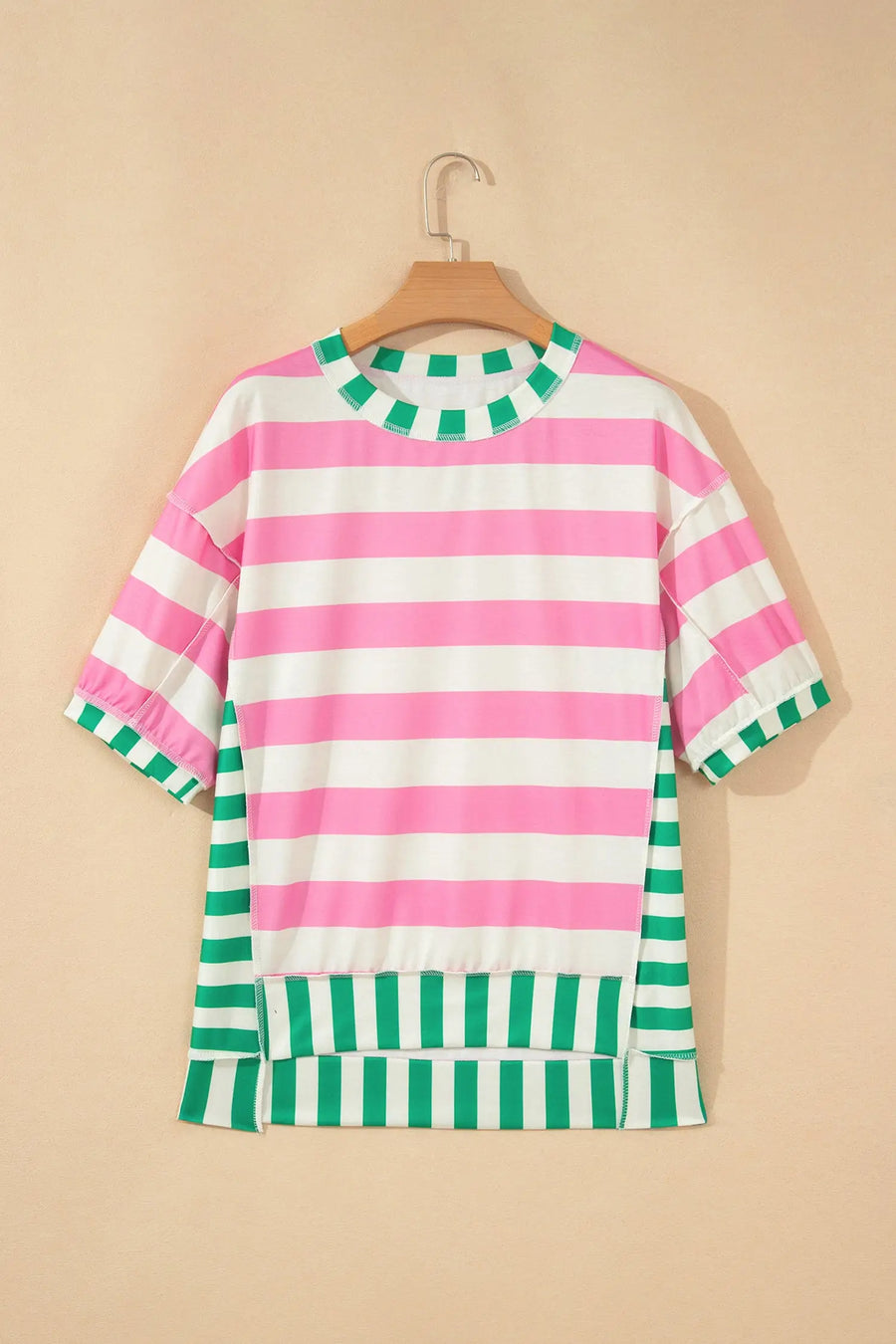 Stripe Exposed Seam Contrast Oversized Top Women UK — back view third option | Fashionfitz UK