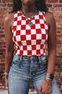 Checkerboard print slim fit sleeveless tank top tops