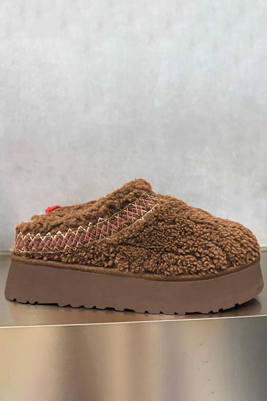 Embroidered Sherpa Plush Winter Slippers