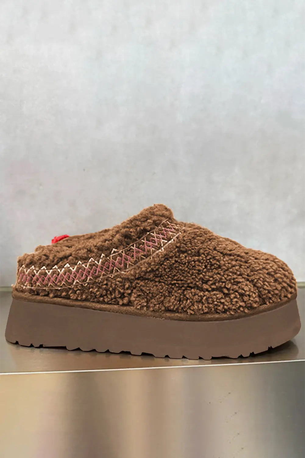 Embroidered sherpa plush winter slippers