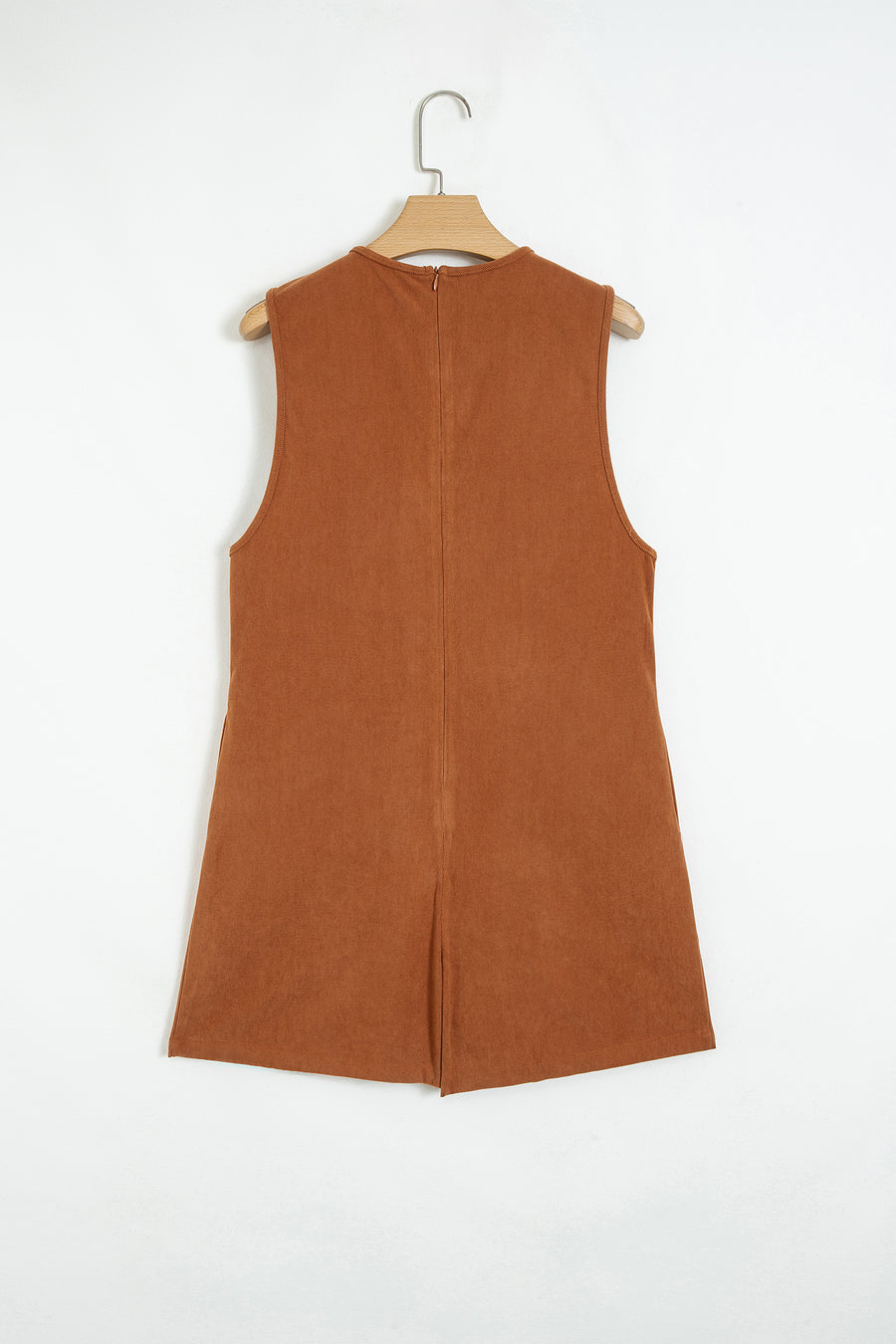 Cinnamon Corduroy Sleeveless Romper Tie V-Neck