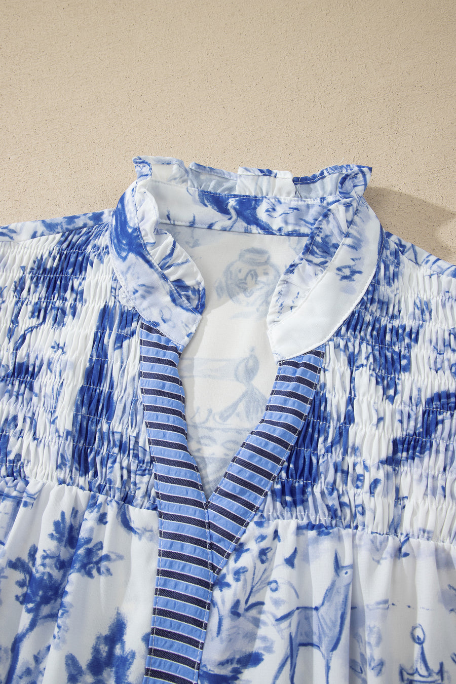 Animal Paradise Print Striped Panel Gathered Blouse Women UK — detail third option | Fashionfitz UK