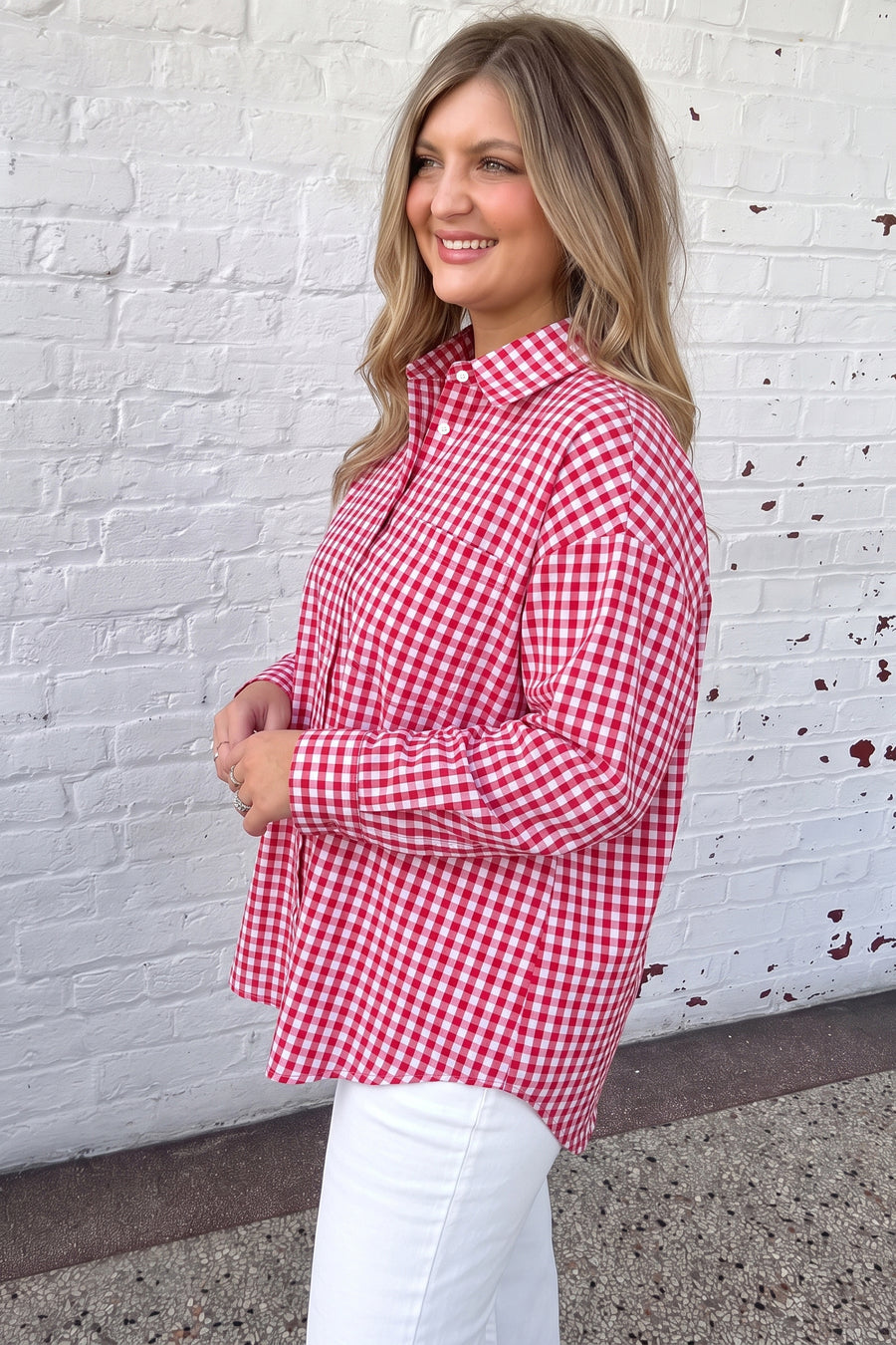 Plaid V Neck Long Sleeve Tunic Loose Fit Plus Size Shirt Women UK