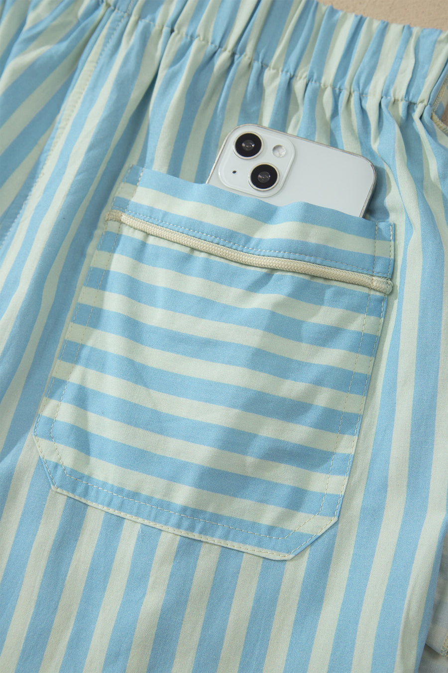 Stripe Ruffle Trim Elastic Waist Shorts Women UK