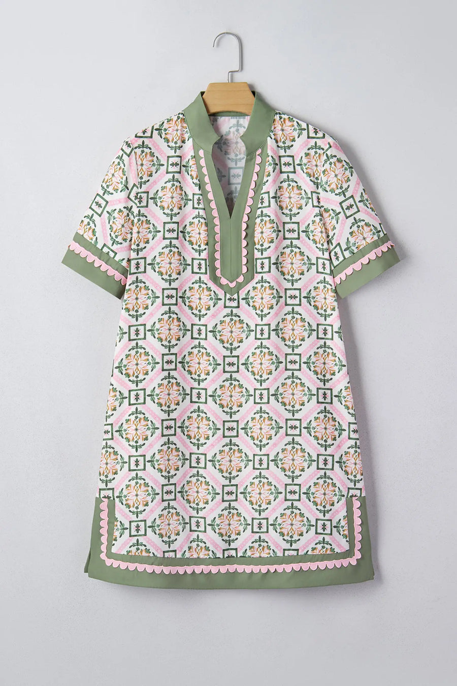 Multicolour Boho Geometric Floral Short Sleeve Mini Dress Women UK