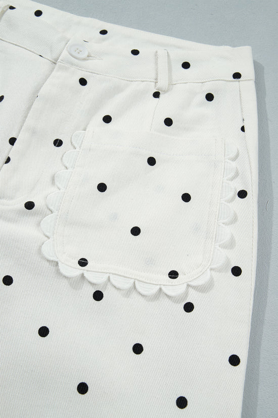 Polka Dot Scalloped Pocket Cotton Shift Pants Women UK