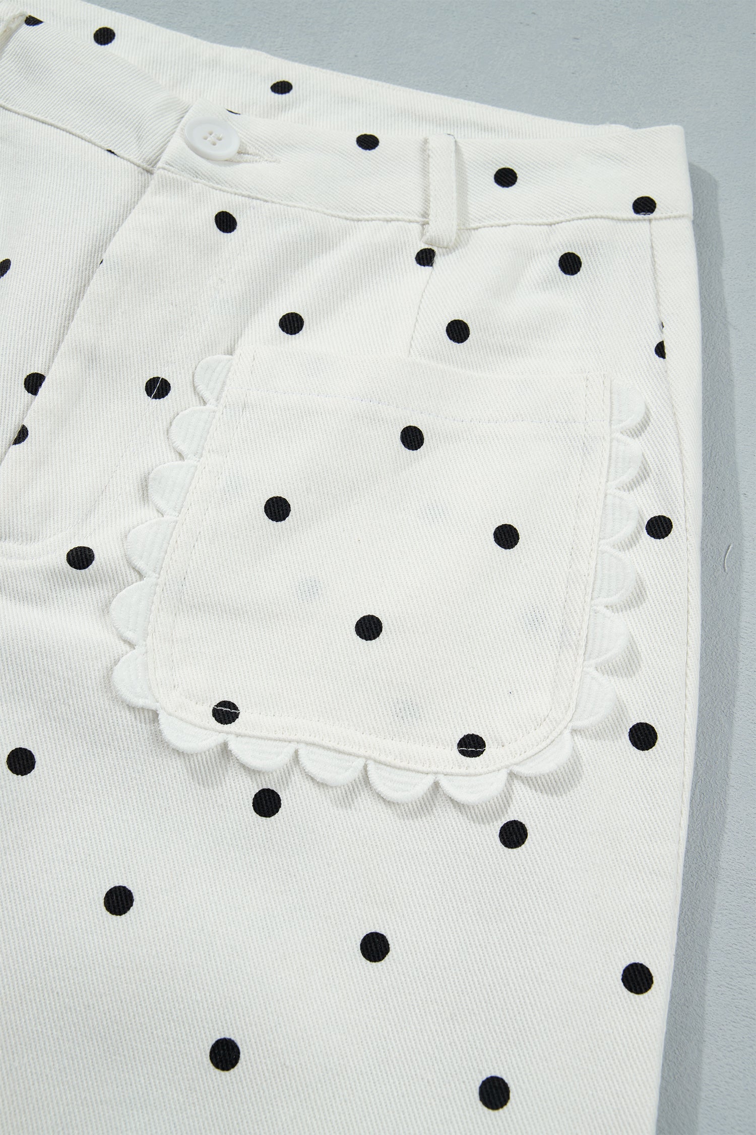 Polka Dot Scalloped Pocket Cotton Shift Pants Women UK