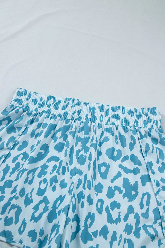 Beau blue plus size leopard elastic waist athletic shorts
