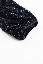 Black Sequin Puff Sleeve Velvet Peplum Shirt