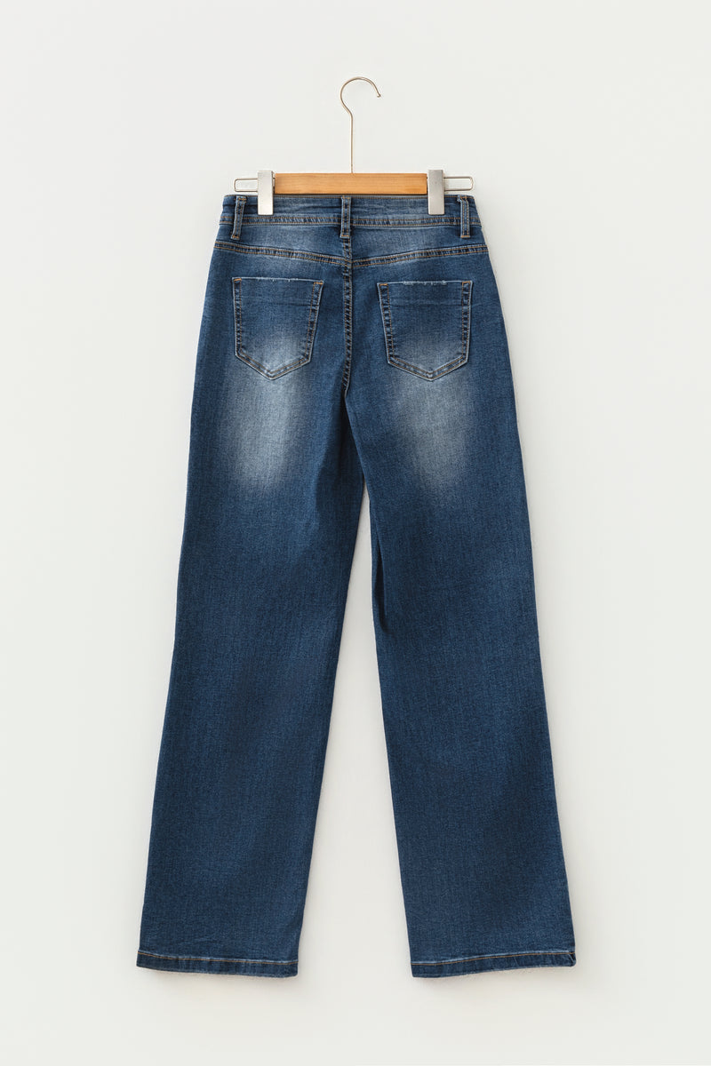 Acid Washed Straight Leg Full Length Jeans Women UK