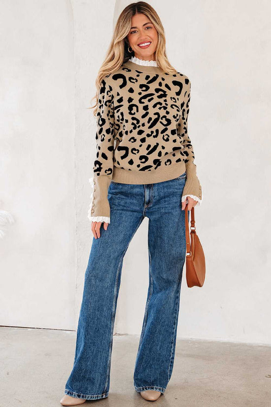 Leopard Lace Cuff Knit Sweater