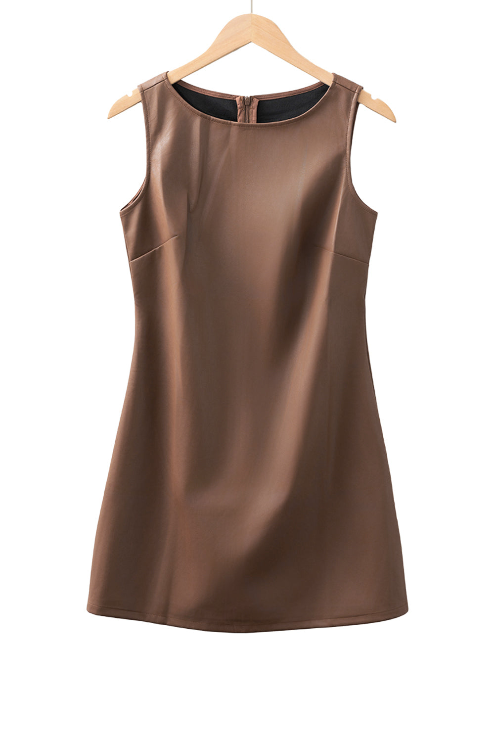 Brown Faux Leather Sleeveless Mini Dress