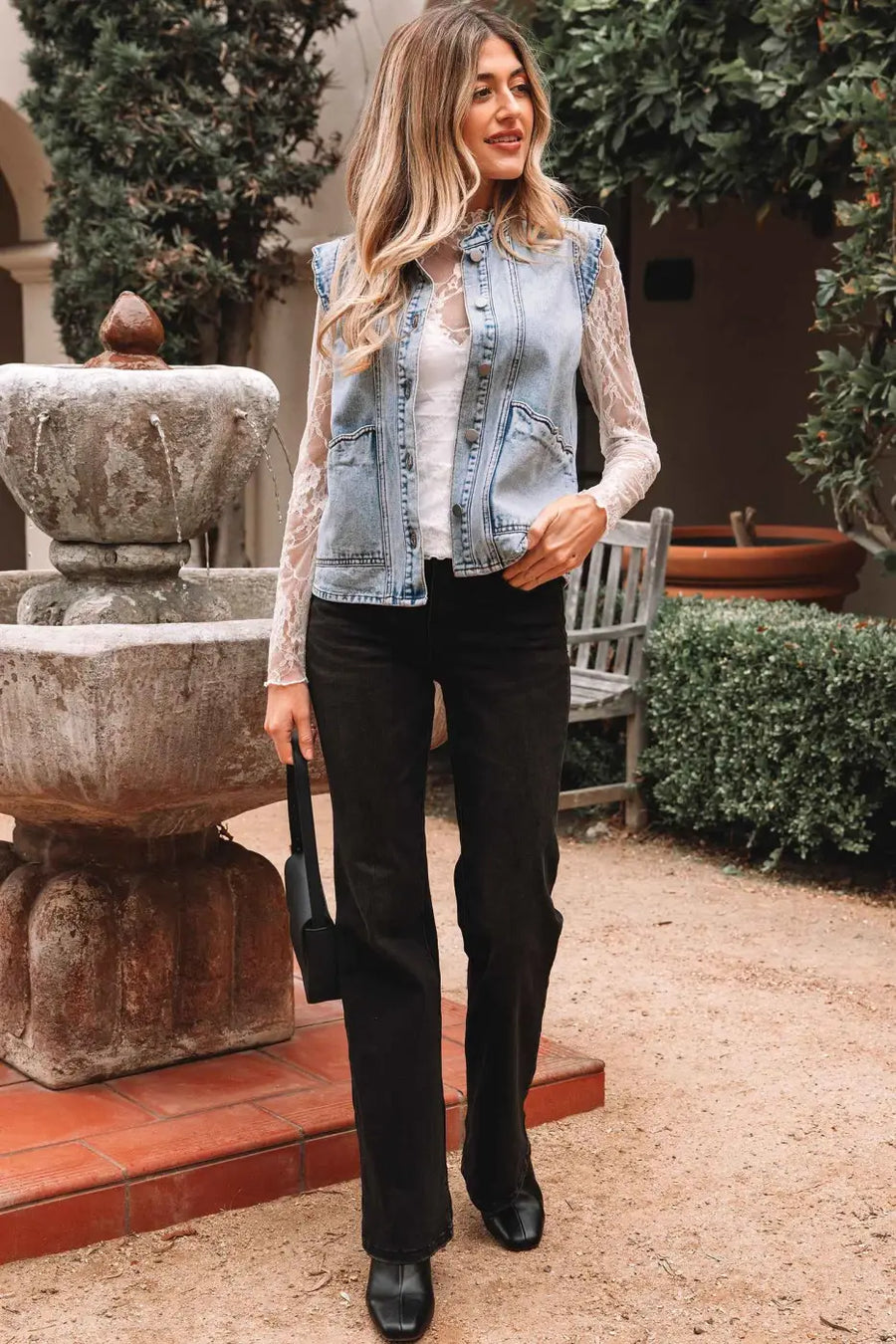 Beau blue scallop‑trim denim waistcoat vests
