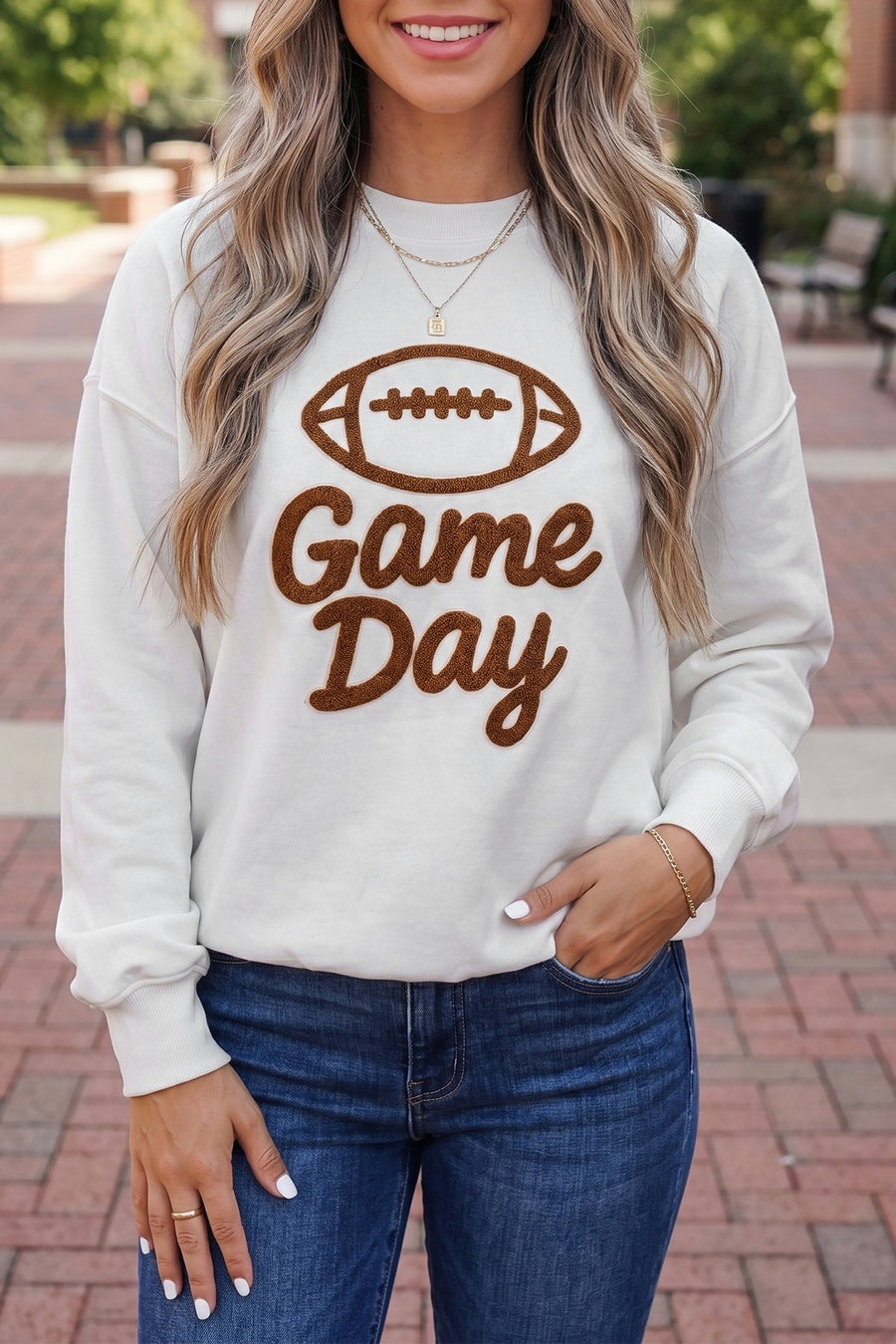 Game Day rugby pattern crewneck sweatshirt women UK | Fashionfitz