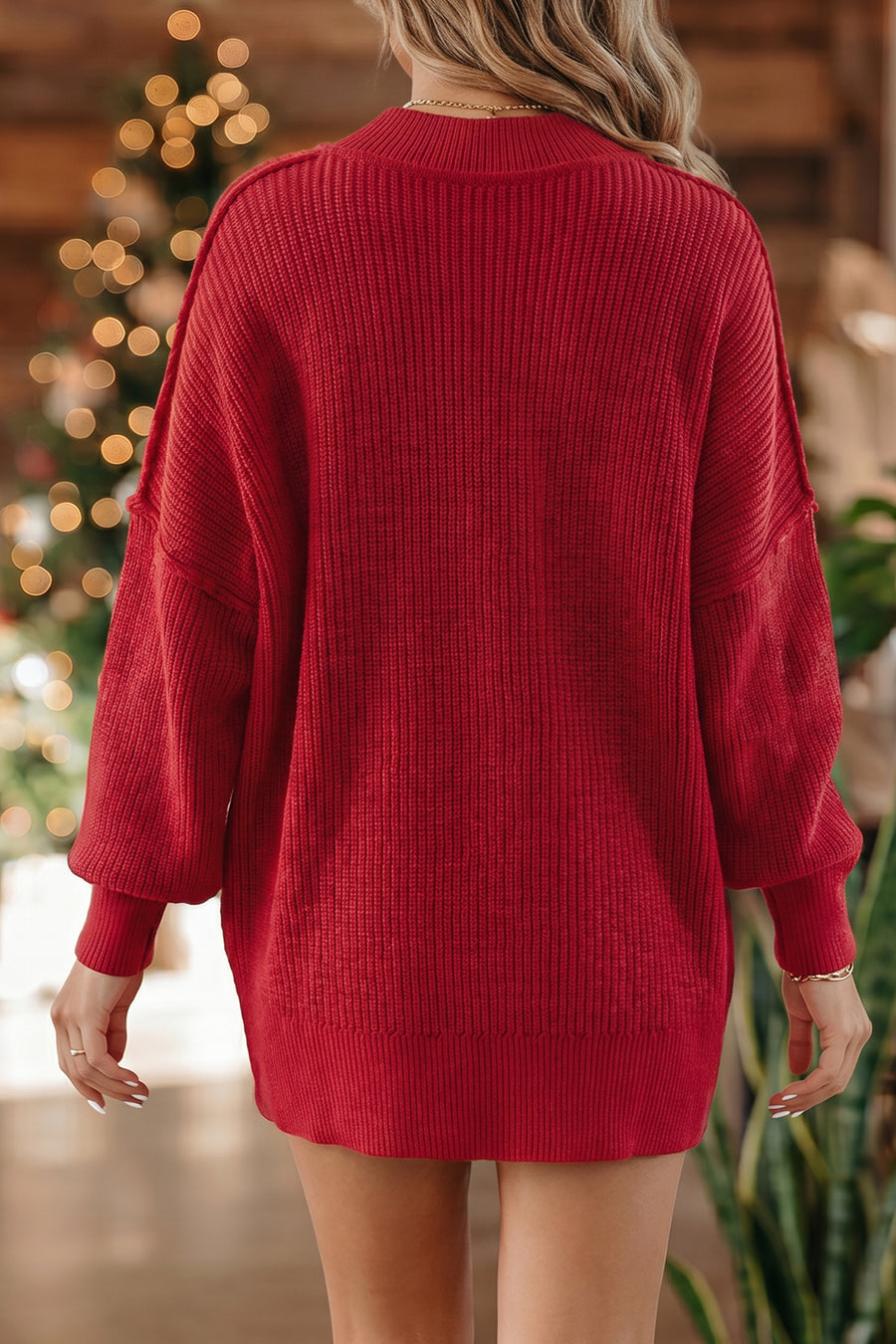 Mock Neck Oversized Tunic Sweater Women UK