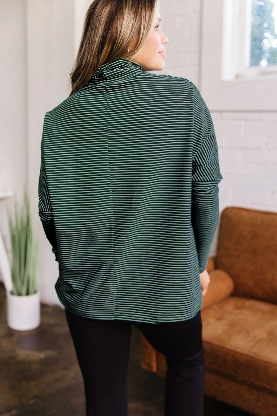 Striped high neck top back view — Fashionfitz UK