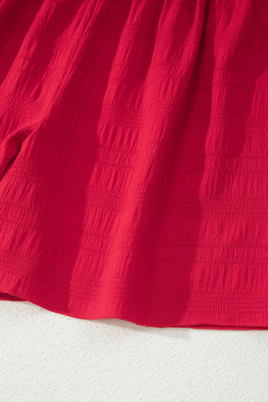 Textured Square Neck Cap Sleeve Top & Shirred High Waist Shorts Set