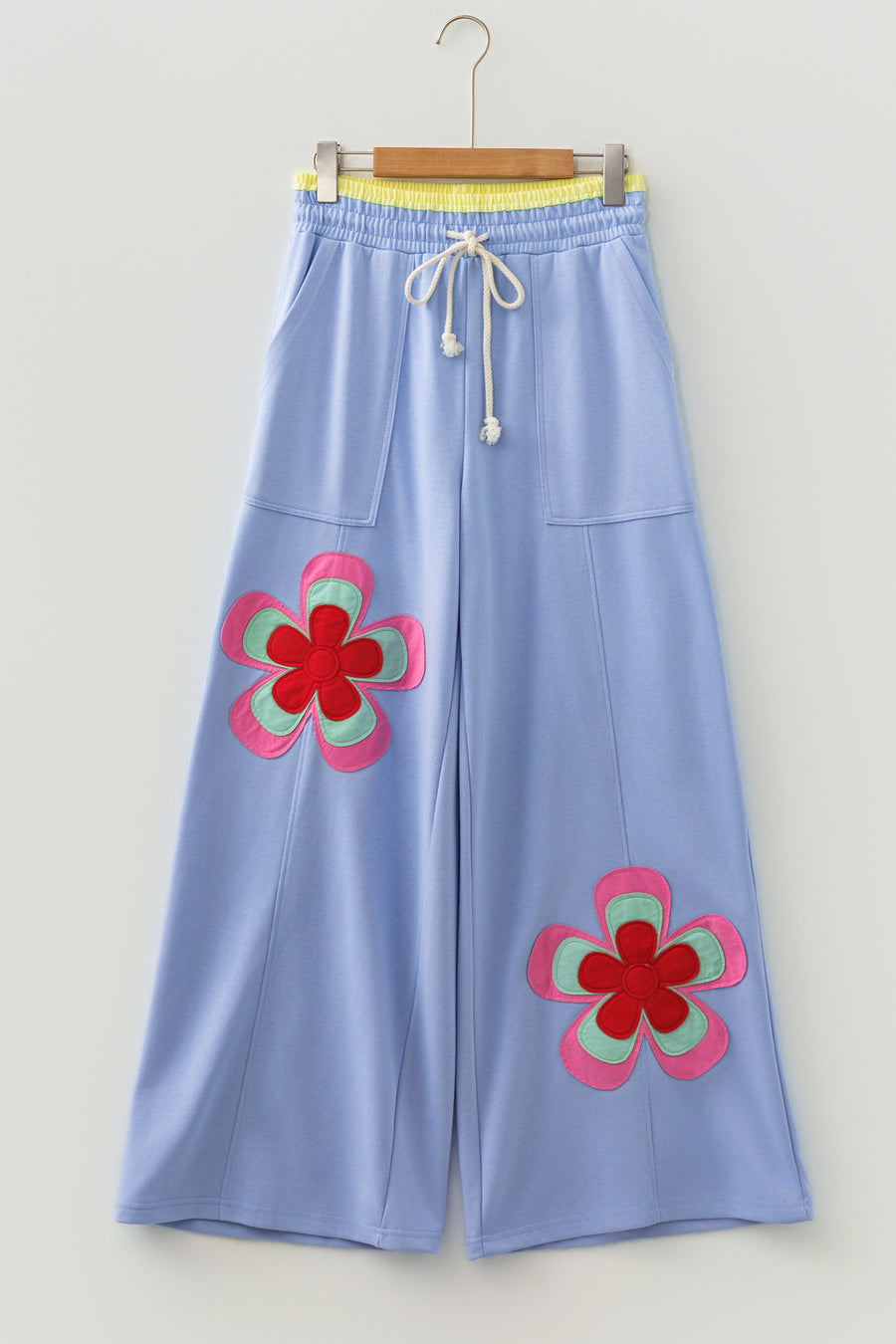 Flower Patchwork Drawstring Elastic Waist Wide-Leg Trousers