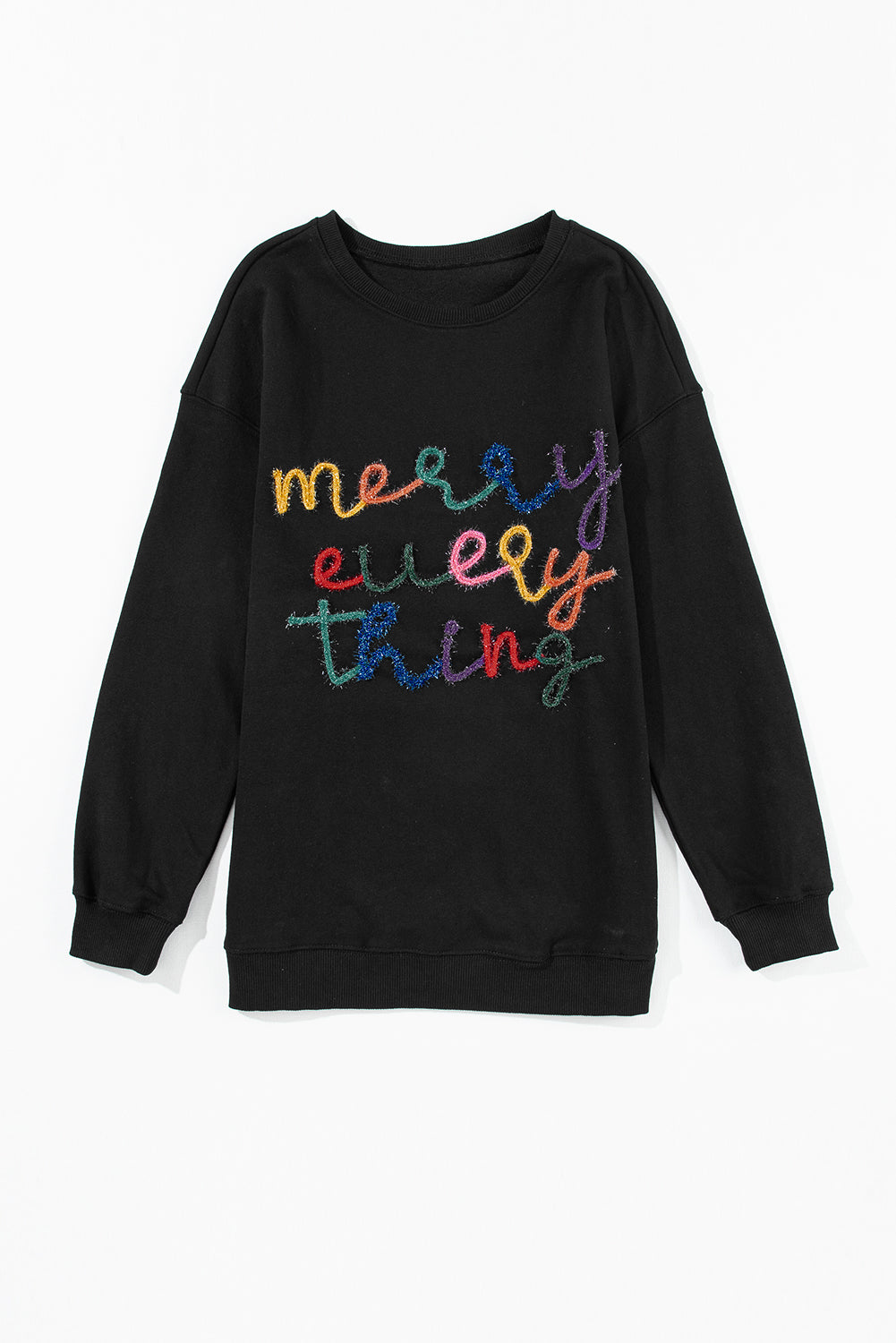 Black Plus Size Cheers Glitter Tinsel Short Sleeve Sweater