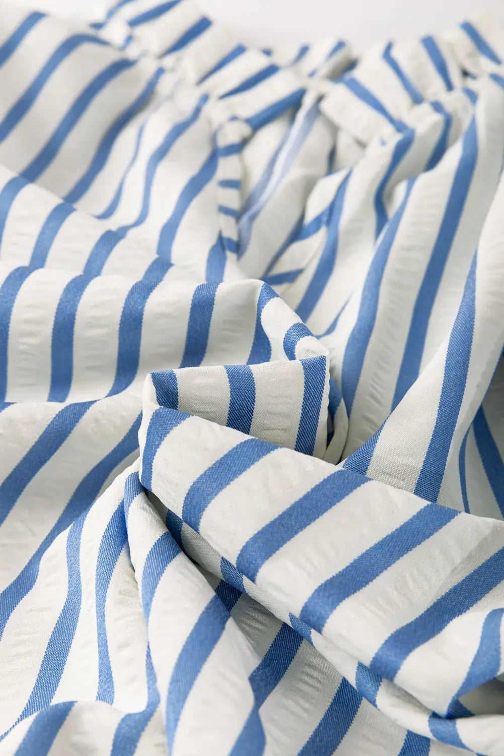 Sky blue stripe knotted sleeve notched shift mini dress