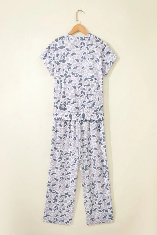 Camo twisted rib tee drawstring pants set short sleeve beige outfit sets