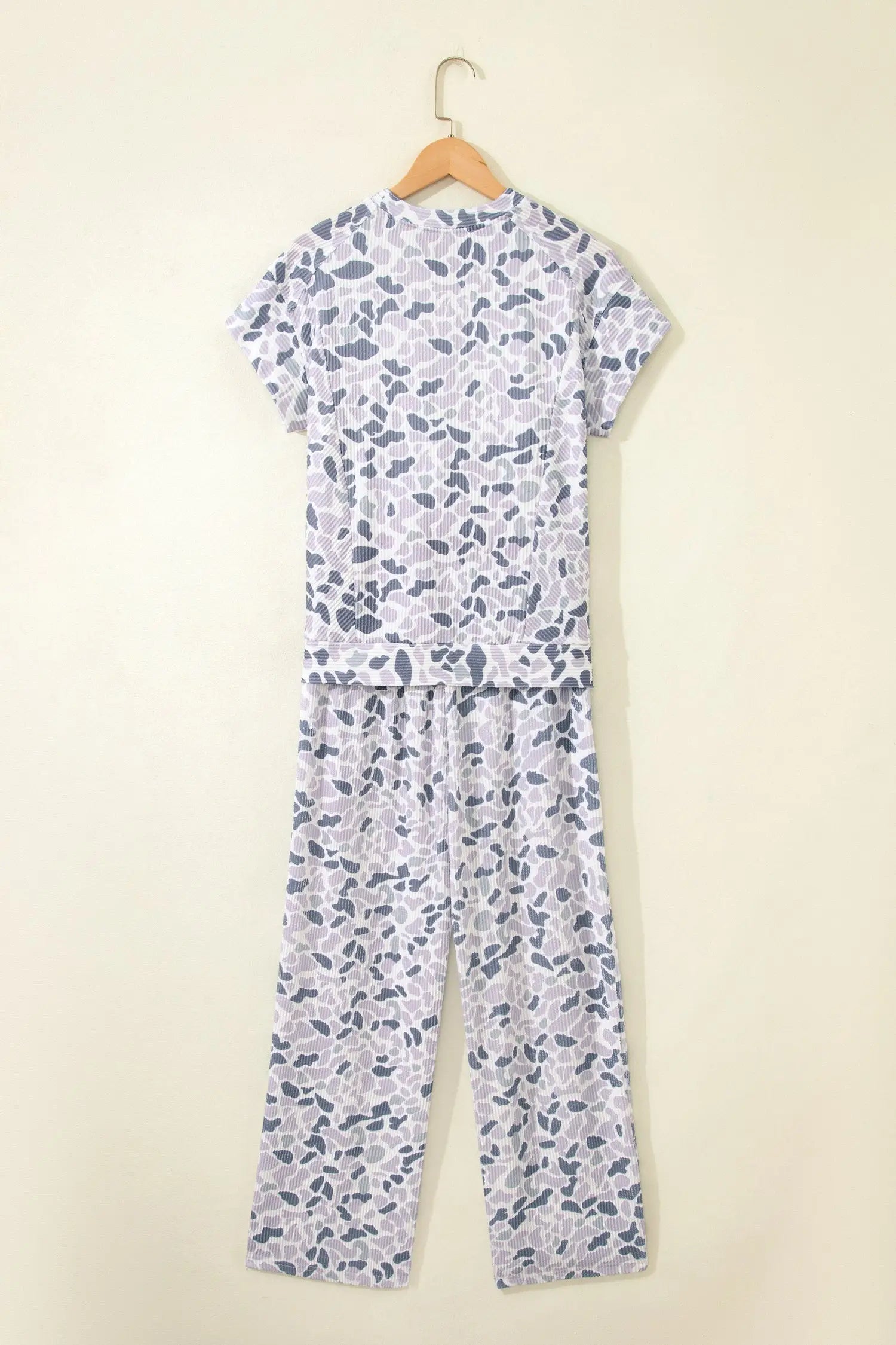 Camo twisted rib tee drawstring pants set short sleeve beige outfit sets
