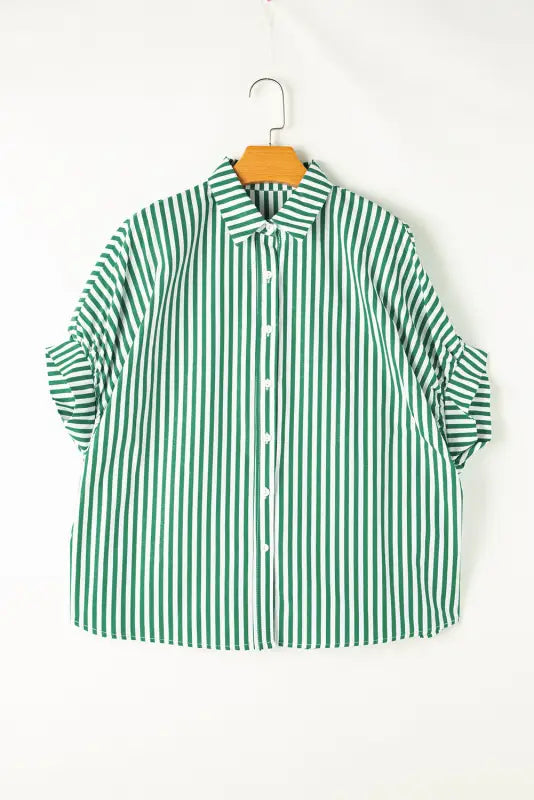 Eco chic striped shirt - green stripe / s / 100% cotton - tops/blouses & shirts