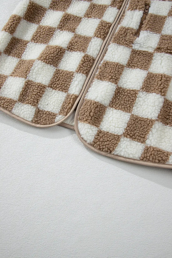 Monochrome mosaic sherpa vest - plaid design
