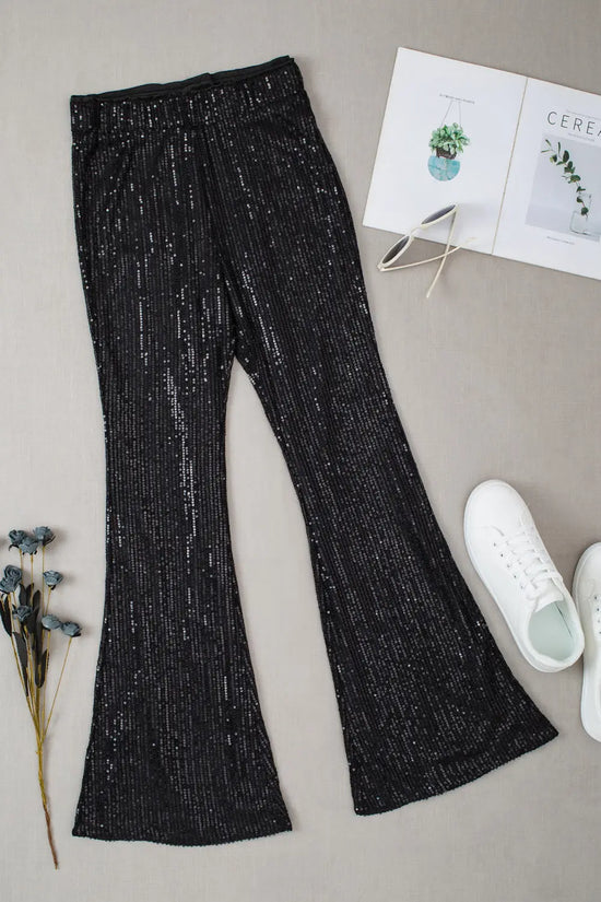 Black sequin wide leg pants