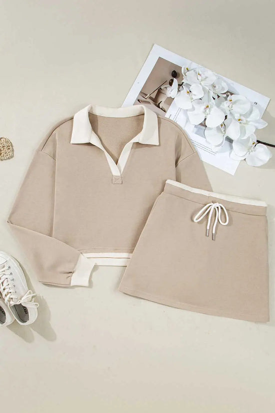 Cropped top drawstring skirt | trendy 2pc outfit set