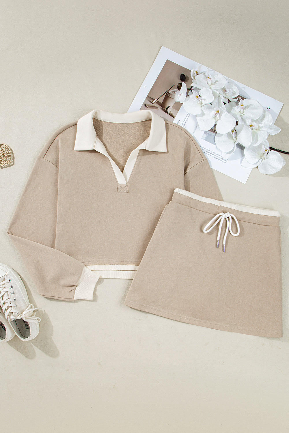 Cropped Top Drawstring Skirt Set