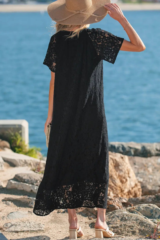 Black lace maxi dress women | overlay sundress