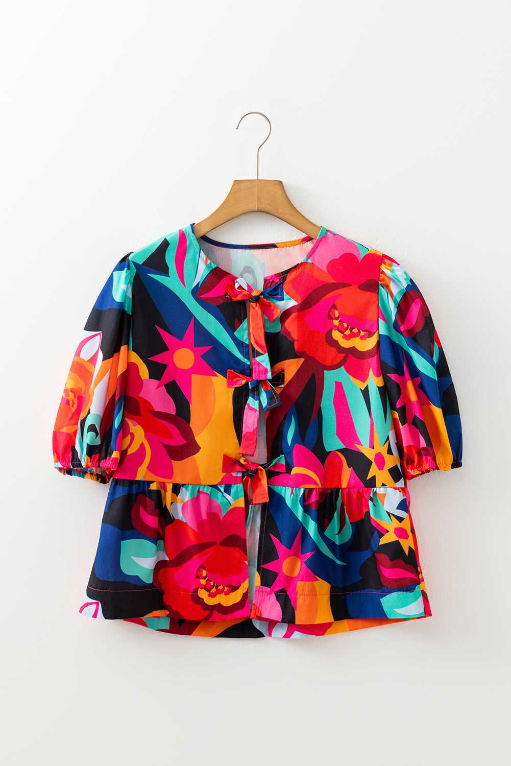 Abstract Floral Babydoll Blouse