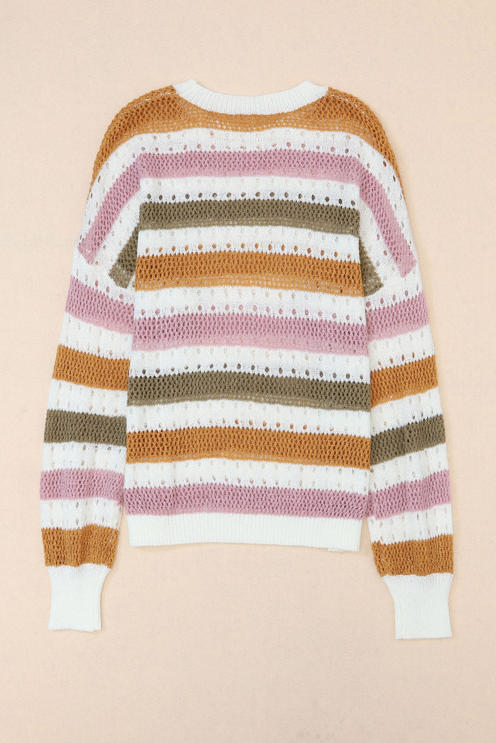 Knitted Loose Sweater - Striped Hollowed