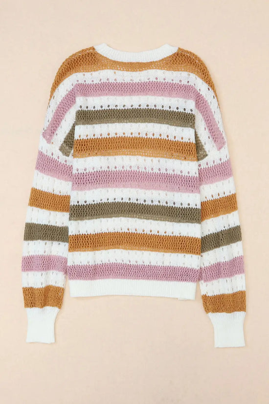 Chic multicolor striped hollow knit sweater | fashionfitz