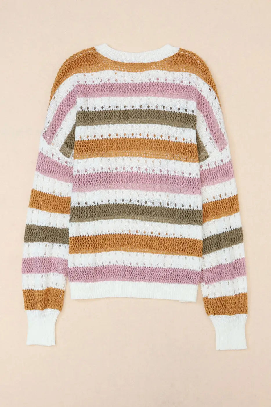 Chic multicolor striped hollow knit sweater | fashionfitz