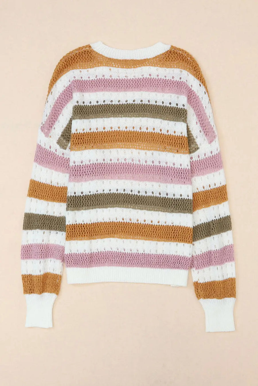 Chic multicolor striped hollow knit sweater | fashionfitz