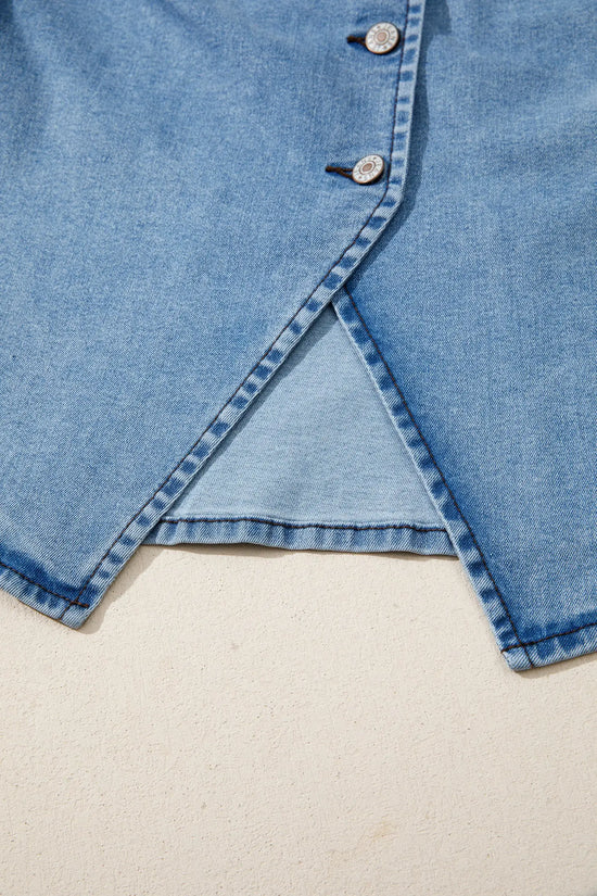 Buttoned front slit denim vest vests