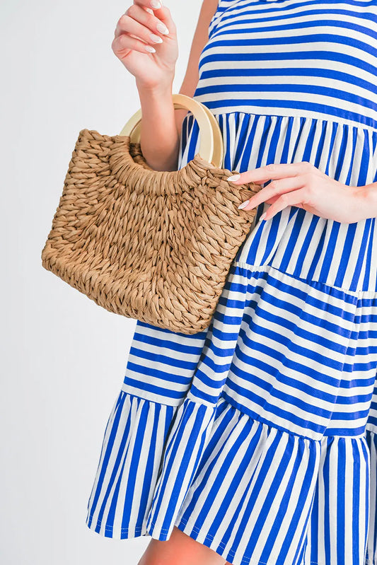 Women's straw woven handle bag side view casual summer