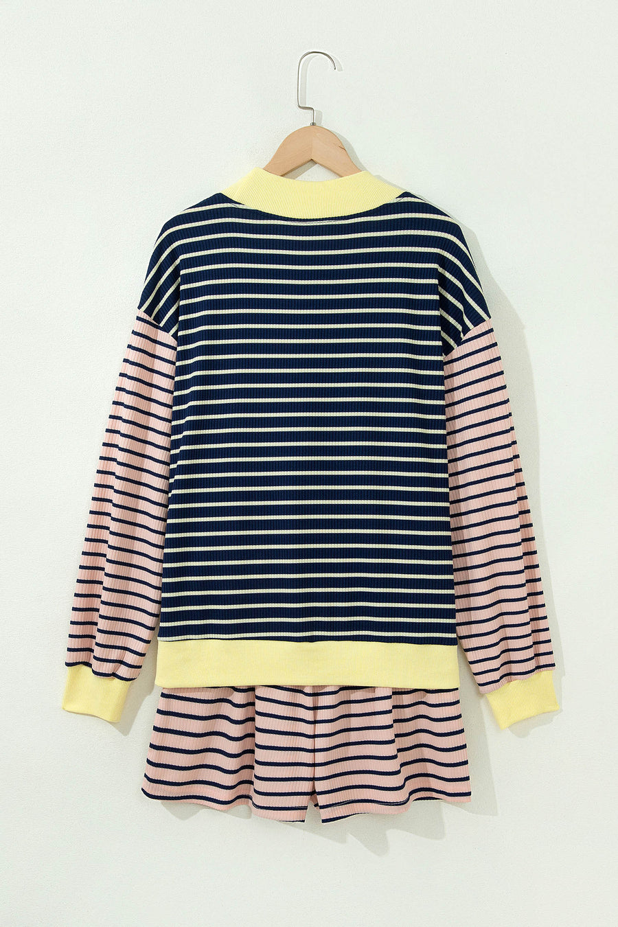 Stripe Colour Block Ribbed Knit Shorts Set