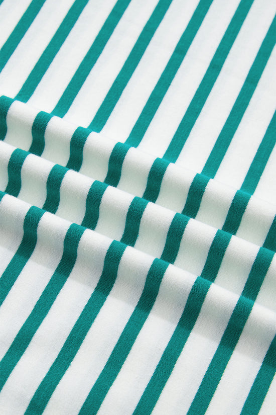 Scalloped Trim Stripe Cotton T-Shirt Round Neck Short Sleeve