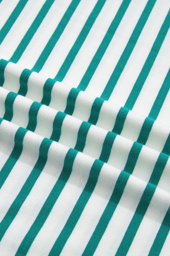 Scalloped trim stripe cotton t-shirt round neck short sleeve t-shirts