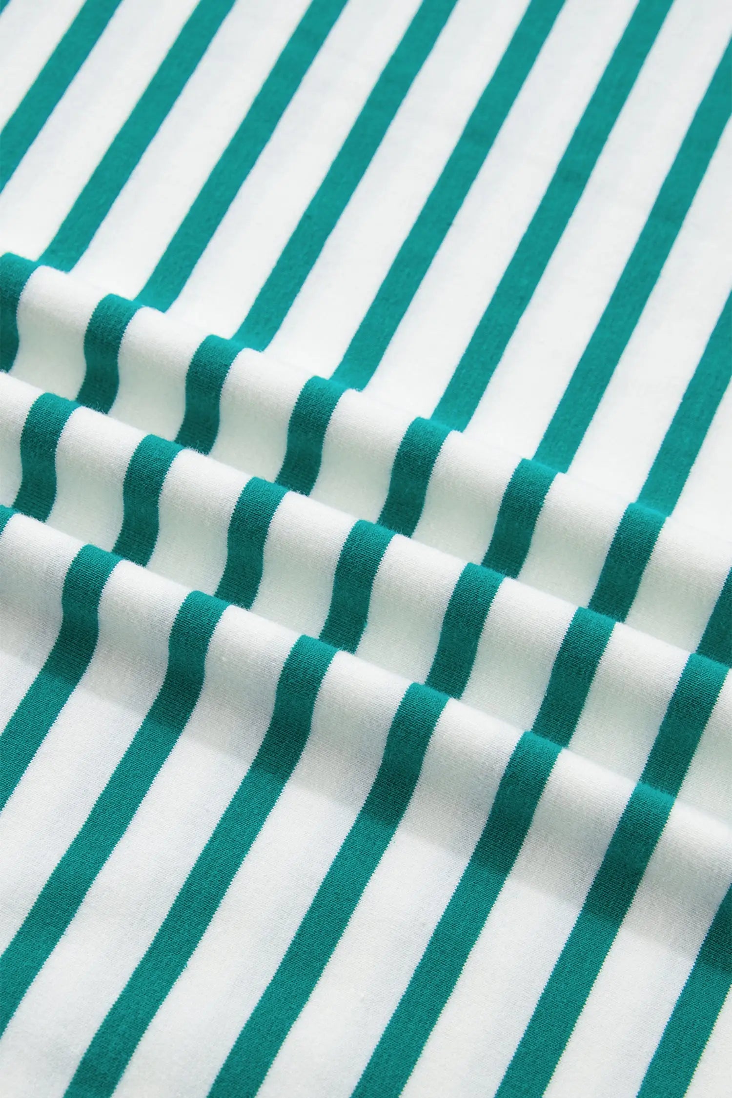 Scalloped trim stripe cotton t-shirt round neck short sleeve t-shirts