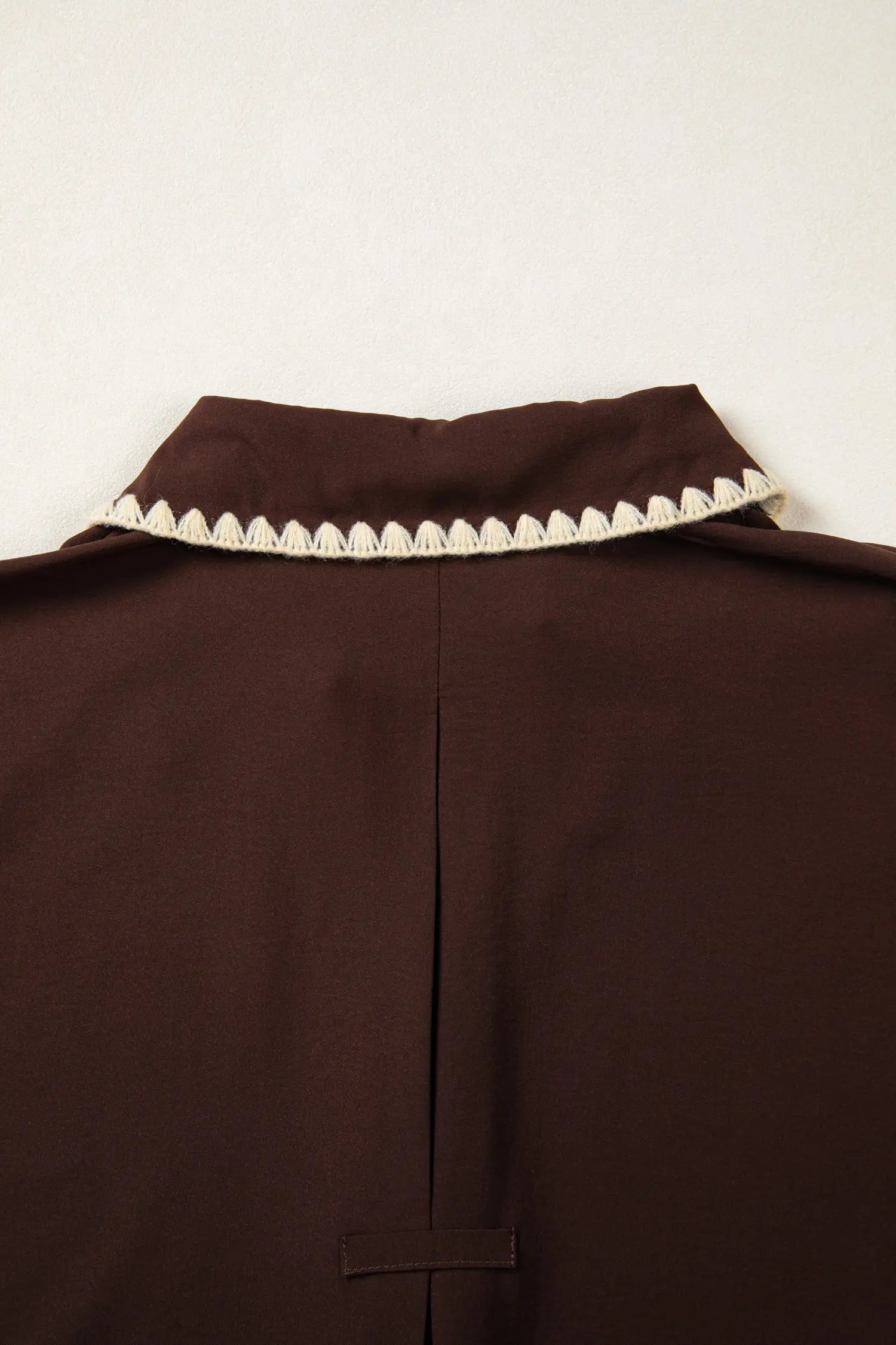Coffee contrast trim shirt collar blouse button v neck dolman sleeve blouses