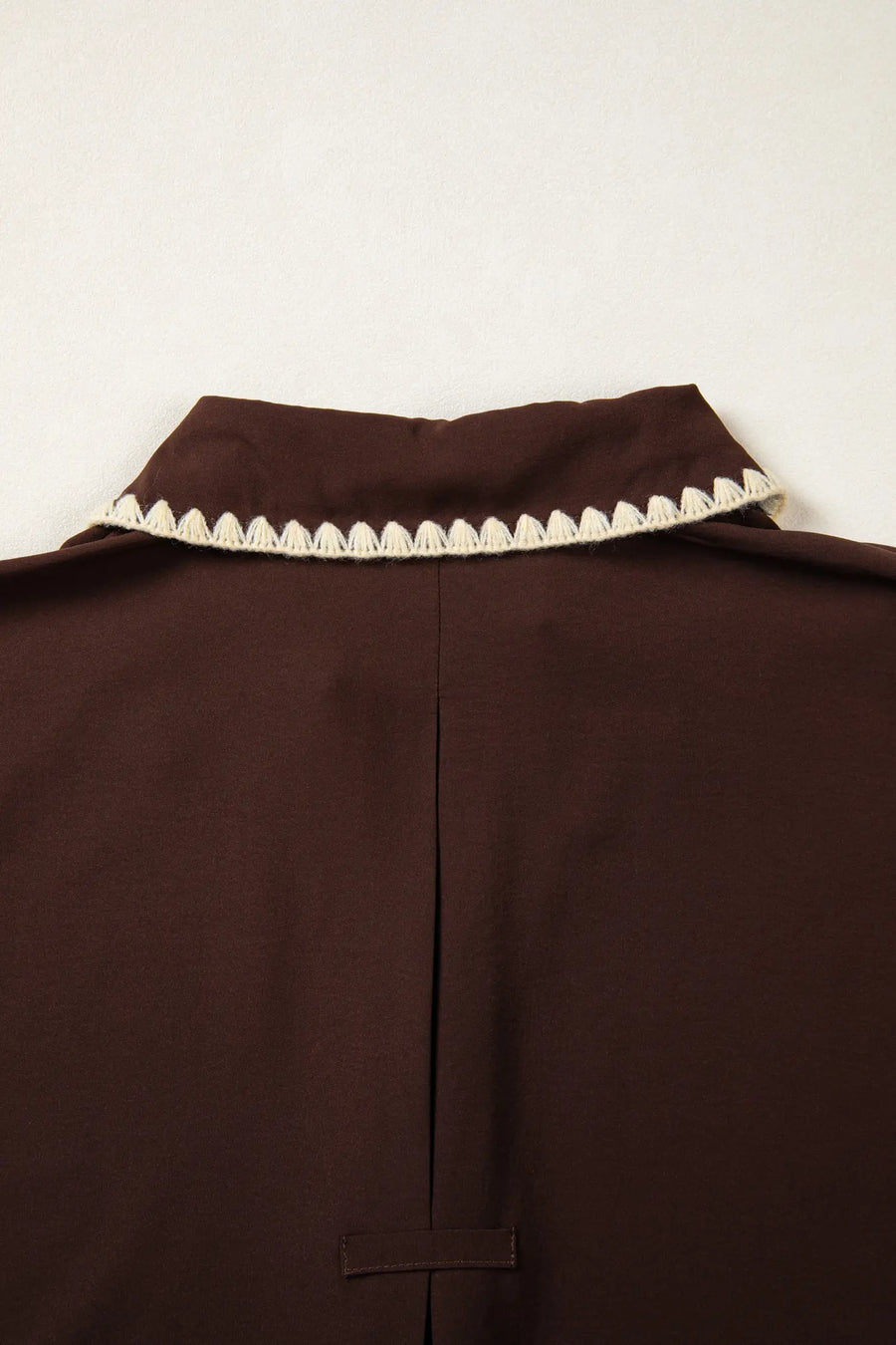 Coffee contrast trim shirt collar blouse button v neck dolman sleeve blouses